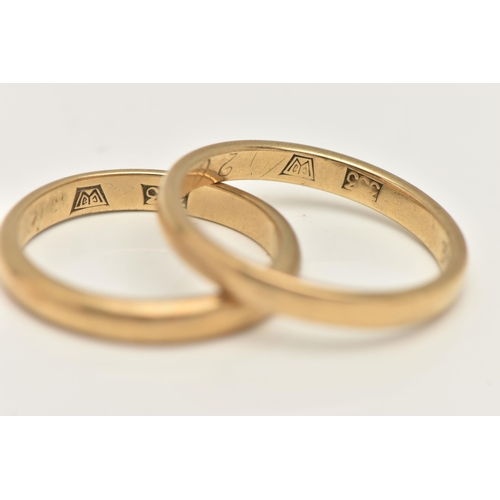 429 - TWO YELLOW METAL BAND RINGS, both of a polished form, each stamped 333, ring sizes L and O, approxim... 