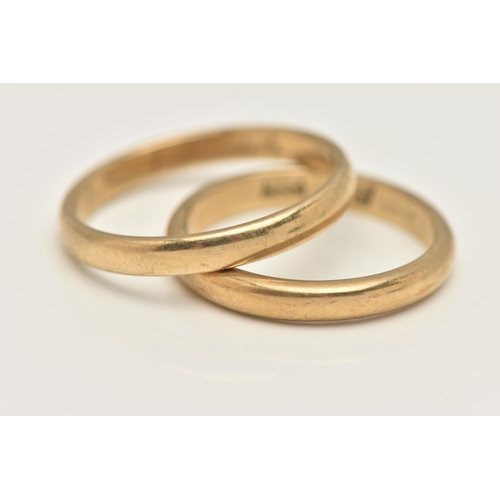 429 - TWO YELLOW METAL BAND RINGS, both of a polished form, each stamped 333, ring sizes L and O, approxim... 