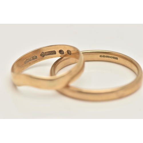 432 - TWO POLISHED BAND RINGS, the first hallmarked 9ct Birmingham, ring size V 1/2, approximate gross wei... 