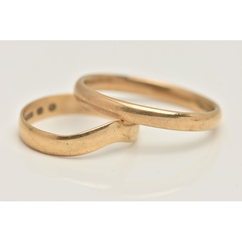 432 - TWO POLISHED BAND RINGS, the first hallmarked 9ct Birmingham, ring size V 1/2, approximate gross wei... 