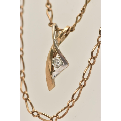 435 - A 9CT GOLD CUBIC ZIRCONIA PENDANT AND CHAIN, the bi-colour pendant set with a circular cut cubic zir... 