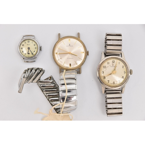 444 - THREE GENTS WATCHES, names to include 'Garrard, Amida, Smiths' (condition report: all require attent... 