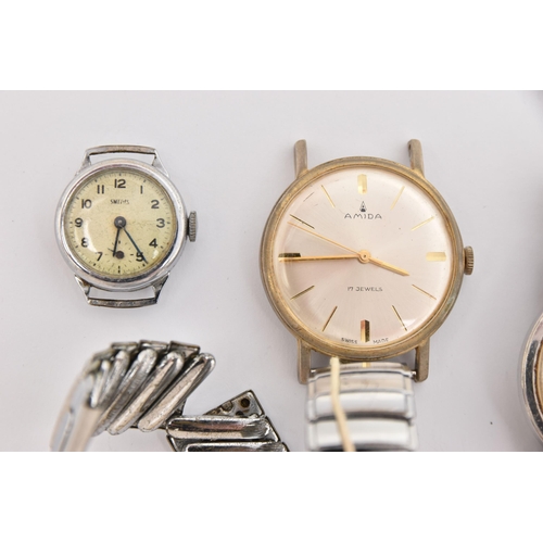 444 - THREE GENTS WATCHES, names to include 'Garrard, Amida, Smiths' (condition report: all require attent... 