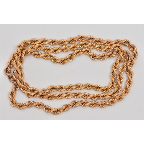 456 - A 9CT GOLD CHAIN NECKLACE, a yellow gold rope chain necklace, fitted with a spring clasp, approximat... 