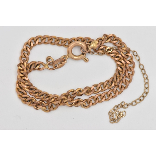 457 - A 9CT GOLD BRACELET, a yellow gold curb link bracelet, fitted with a spring clasp and an AF safety c... 