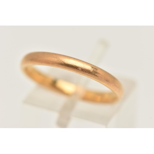 459 - A 22CT GOLD BAND RING, plain polished band ring, approximate width 2.5mm, hallmarked 22ct Birmingham... 