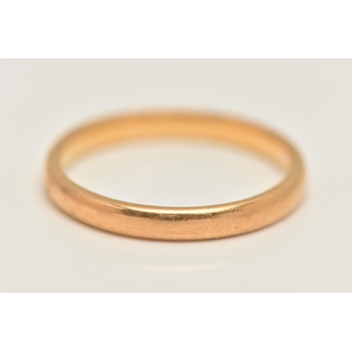 459 - A 22CT GOLD BAND RING, plain polished band ring, approximate width 2.5mm, hallmarked 22ct Birmingham... 