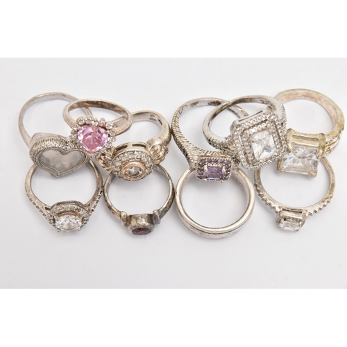 469 - A BAG OF ASSORTED WHITE METAL RINGS, of various designs, to include eight stamped 925, approximate g... 