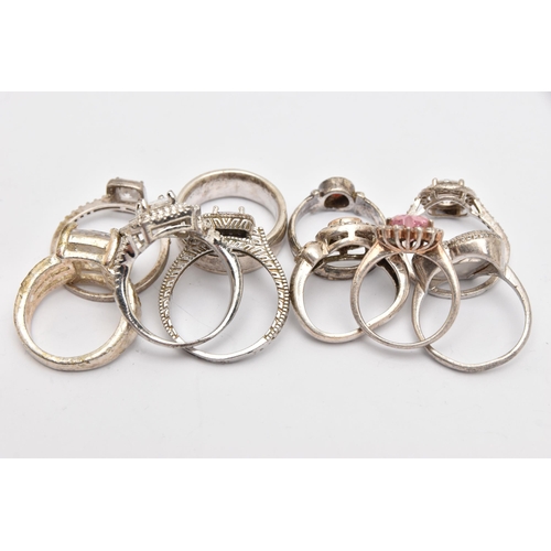 469 - A BAG OF ASSORTED WHITE METAL RINGS, of various designs, to include eight stamped 925, approximate g... 