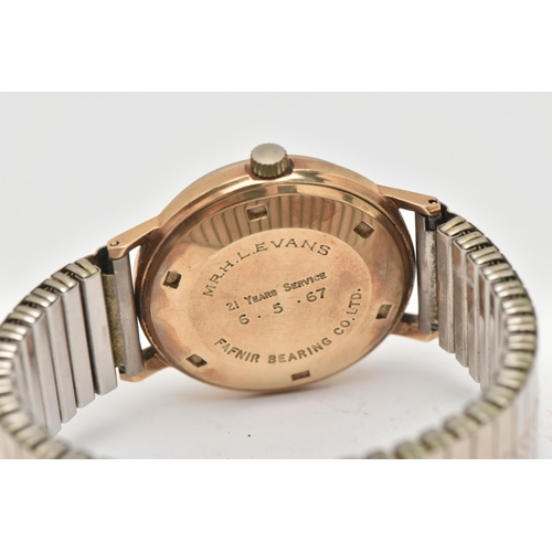 482 - A GENTS 9CT GOLD 'SMITHS ASTRAL' WRISTWATCH, manual wind, round discoloured silver dial signed 'Smit... 