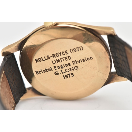 483 - A GENTS 9CT GOLD 'BAUME' WRISTWATCH, manual wind, round discoloured silver dial signed 'Baume', Arab... 