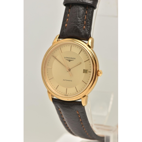 489 - A GENTS AUTOMATIC LONGINES WRISTWATCH, round gold dial signed 'Longines, Automatic', baton markers, ... 