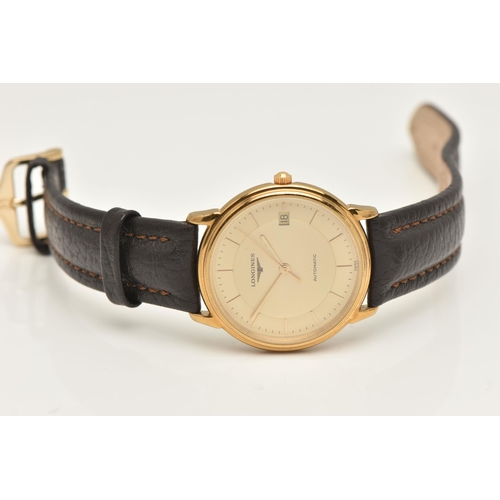 489 - A GENTS AUTOMATIC LONGINES WRISTWATCH, round gold dial signed 'Longines, Automatic', baton markers, ... 