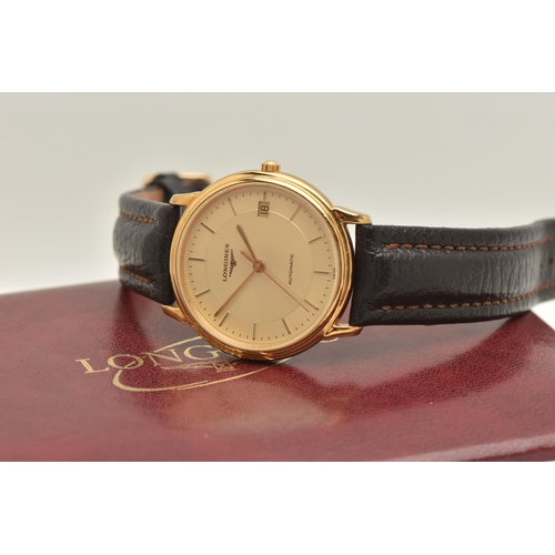 489 - A GENTS AUTOMATIC LONGINES WRISTWATCH, round gold dial signed 'Longines, Automatic', baton markers, ... 