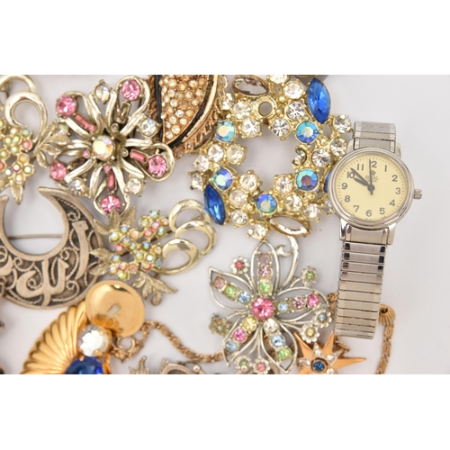 493 - A BAG OF ASSORTED COSTUME JEWELLERY, to include wristwatches, brooches, chains etc