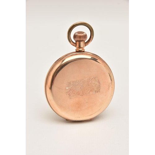 495 - A ROLLED GOLD FULL HUNTER POCKET WATCH, manual wind, round white dial signed 'Waltham', Roman numera... 