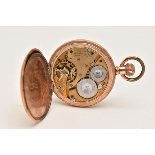 495 - A ROLLED GOLD FULL HUNTER POCKET WATCH, manual wind, round white dial signed 'Waltham', Roman numera... 