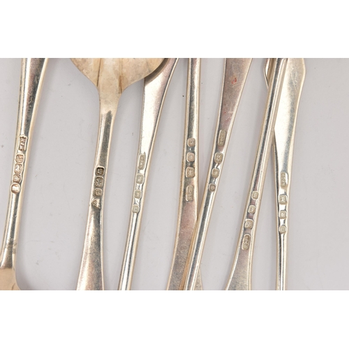 497 - SEVEN SILVER TEASPOONS, to include a set of five rat tail teaspoons with pointed terminals, each hal... 