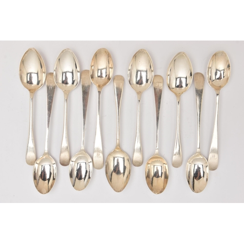 505 - ELEVEN SILVER TEASPOONS, to include a set of six Old English pattern spoons with engraved initial 'W... 