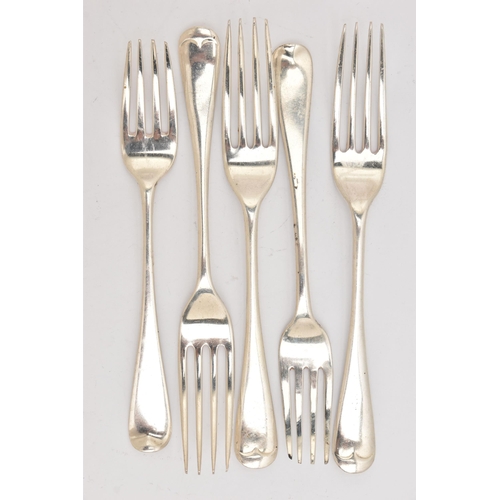 506 - FIVE SILVER TABLE FORKS, three Old English pattern forks, hallmarked 'Viners' Sheffield, and two Geo... 