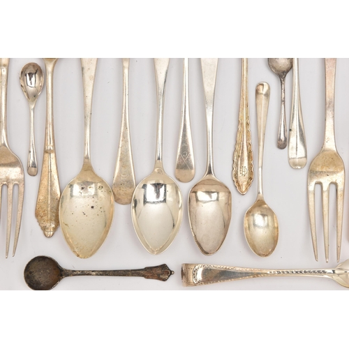 509 - A SELECTION OF SILVER CUTLERY, various pieces to include eight teaspoons, three forks, a sauce spoon... 