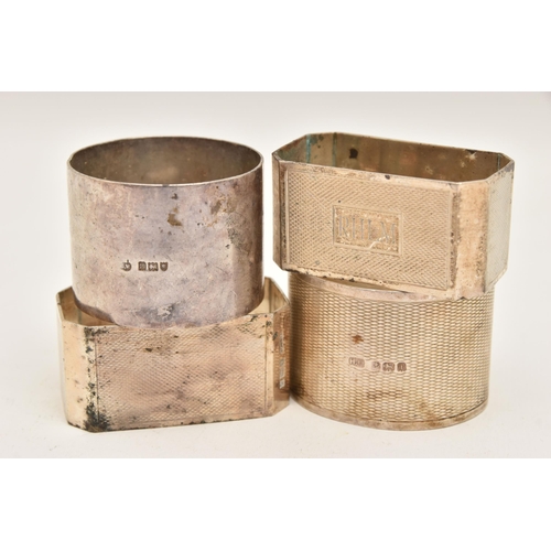 519 - FOUR SILVER NAPKIN RINGS, a pair of matching rectangular form napkin rings, hallmarked 'D Bros' Birm... 