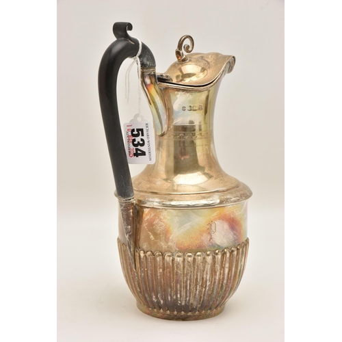 534 - AN ELIZABETH II SILVER COFFEE POT, stop reeded pattern with textured rim, engraved initial to one si... 