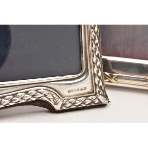 542 - TWO PHOTO FRAMES, the first a rectangular landscape frame with textured rim, hallmarked 'Carr's of S... 