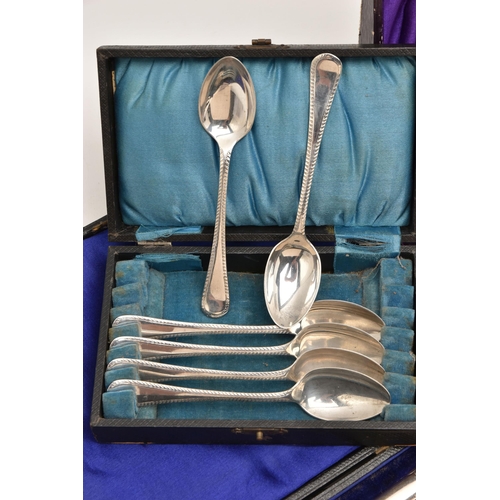 549 - AN ASSORTMENT OF CASED SILVER ITEMS, to include a cased silver travel manicure set, hallmarked 'W J ... 