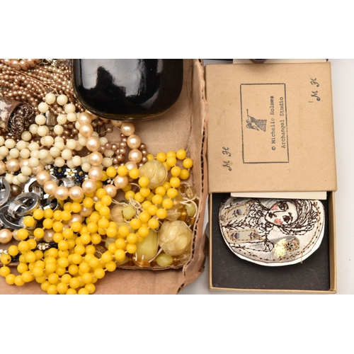 554 - A BOX OF ASSORTED COSTUME JEWELLERY, to include a selection of beaded necklaces, brooches, earrings,... 