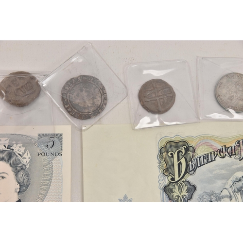 571 - A PLASTIC BOX CONTAINING MAINLY SILVER COINS, to include a 1589 Elizabeth I Groat Crescent, Victoria... 