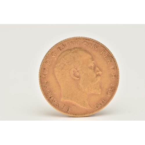 575 - AN EDWARD VII GOLD HALF SOVEREIGN COIN, dated 1908, 22ct gold, 19.3mm diameter, 3.9 grams