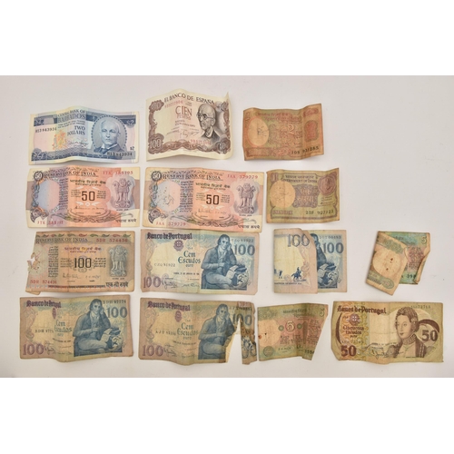 578 - A SMALL PARCEL OF BANKNOTES Most Distressed Mid 20th Century,Spain India,Barbados,Portugal etc