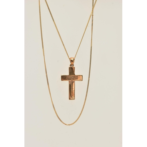 580 - A 9CT GOLD CROSS NECKLACE, a yellow gold cross pendant, with decorative 9ct gold Birmingham 2000 hal... 