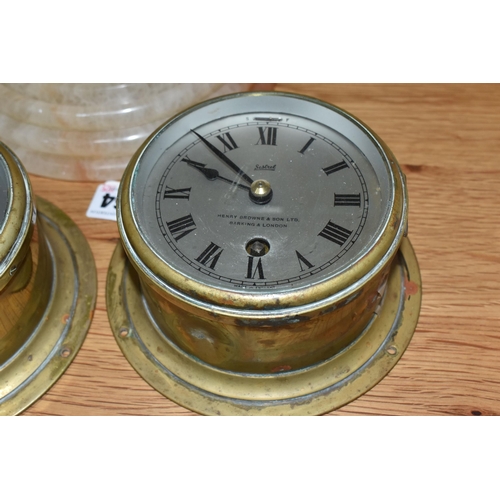 764 - A SESTREL BULKHEAD STYLE CLOCK AND BAROMETER, WITH ANOTHER BAROMETER, comprising Sestrel wall clock ... 