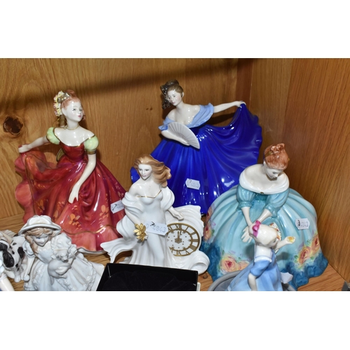 765 - A GROUP OF FIGURINES, comprising Royal Doulton Helen HN3601, Sarah HN3384, Ninette HN3417 (losses to... 