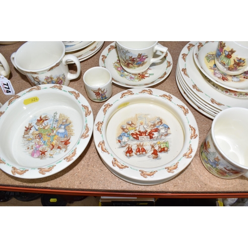 774 - A LARGE QUANTITY OF ROYAL DOULTON 'BUNNYKINS' DINNERWARE, comprising three oval nursery dishes with ... 