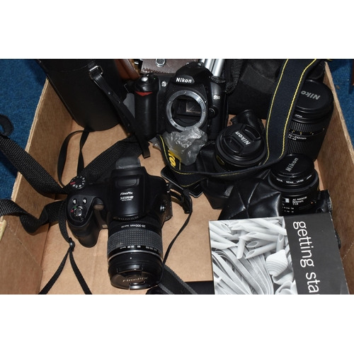 778 - ONE BOX OF CAMERAS AND PHOTOGRAPHIC EQUIPMENT, to include a Fujifilm FinePix S6500 camera, a Nikon F... 