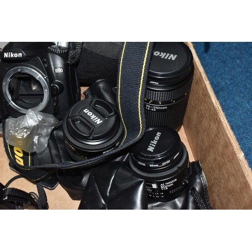 778 - ONE BOX OF CAMERAS AND PHOTOGRAPHIC EQUIPMENT, to include a Fujifilm FinePix S6500 camera, a Nikon F... 