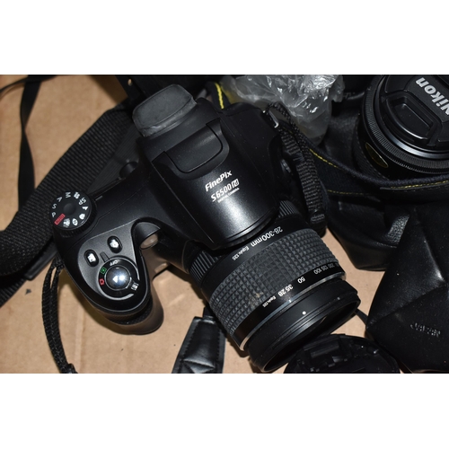 778 - ONE BOX OF CAMERAS AND PHOTOGRAPHIC EQUIPMENT, to include a Fujifilm FinePix S6500 camera, a Nikon F... 