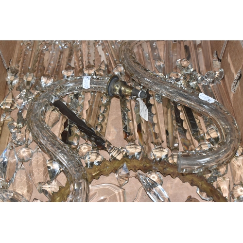 779 - TWO BOXES OF CRYSTAL CHANDELIER ARMS AND DROPLETS, to include a quantity of Victorian gas light fitt... 