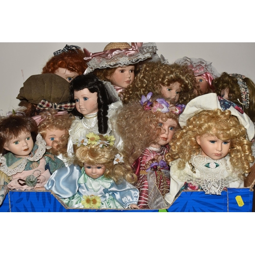 781 - TWO BOXES OF DOLLS, approximately twenty collectable  porcelain dolls, maker's names include Hannah ... 