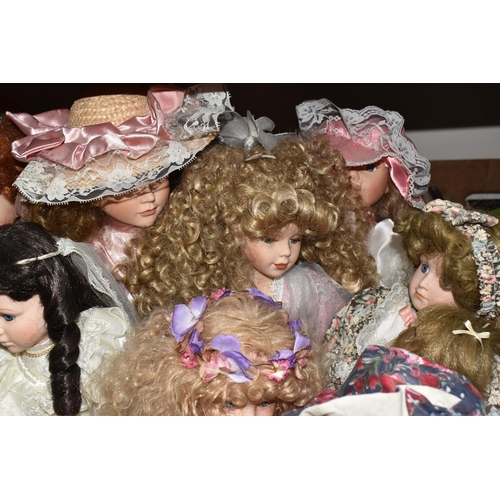 781 - TWO BOXES OF DOLLS, approximately twenty collectable  porcelain dolls, maker's names include Hannah ... 