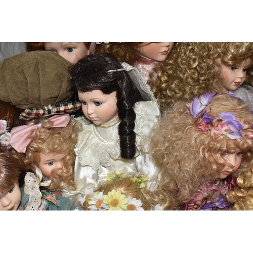 781 - TWO BOXES OF DOLLS, approximately twenty collectable  porcelain dolls, maker's names include Hannah ... 