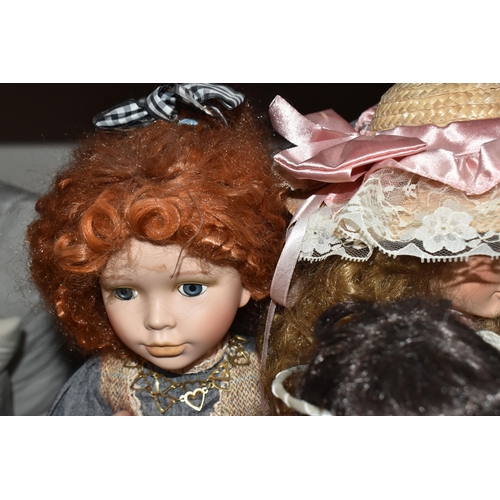 781 - TWO BOXES OF DOLLS, approximately twenty collectable  porcelain dolls, maker's names include Hannah ... 