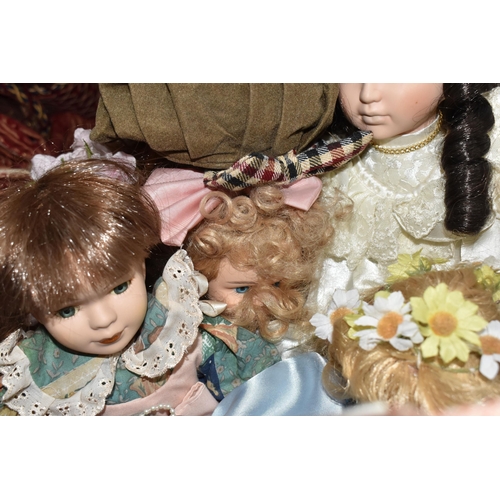 781 - TWO BOXES OF DOLLS, approximately twenty collectable  porcelain dolls, maker's names include Hannah ... 