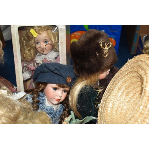 781 - TWO BOXES OF DOLLS, approximately twenty collectable  porcelain dolls, maker's names include Hannah ... 