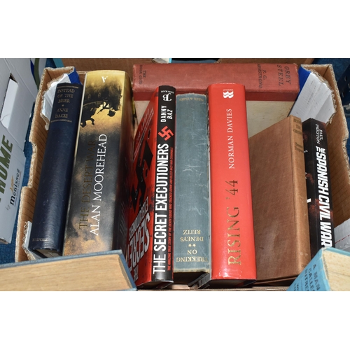 782 - TWO BOXES OF MILITARY BOOKS, approximately thirty five hardback books, subjects include World War II... 