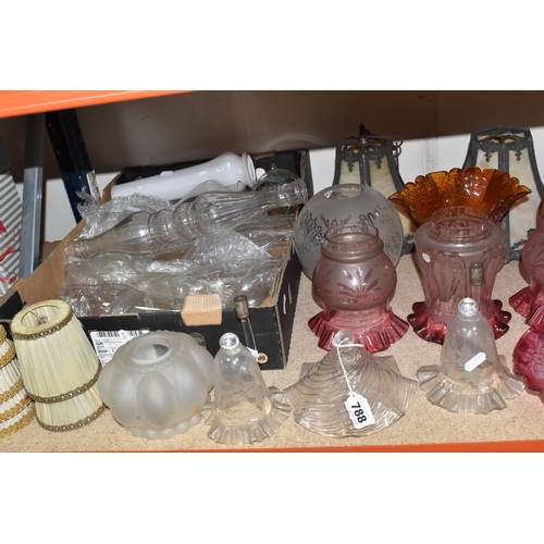 788 - A BOX AND LOOSE OF MOSTLY GLASS LAMP SHADES comprising approximately thirty shades of various form, ... 