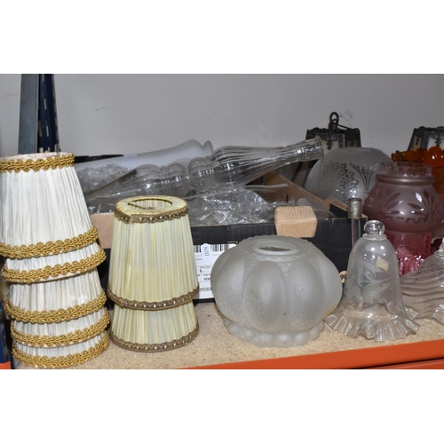 788 - A BOX AND LOOSE OF MOSTLY GLASS LAMP SHADES comprising approximately thirty shades of various form, ... 